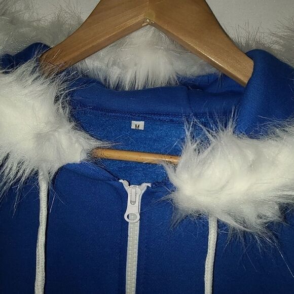Long Sleeve Full Zipper Blue Sweater - Picture 2 of 6